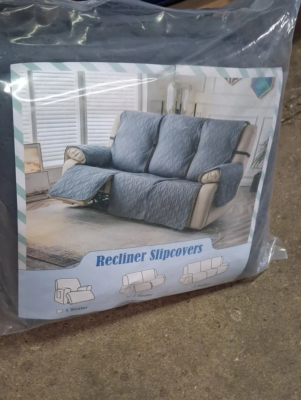 NWT 2 Seater Recliner Slipcover - Blueish Gray Quilted Protector